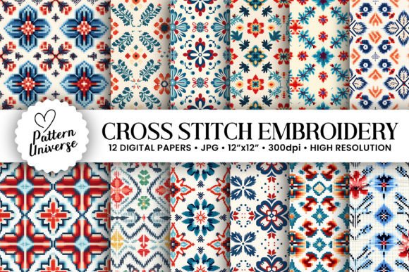 Cross Stitch Embroidery Digital Papers